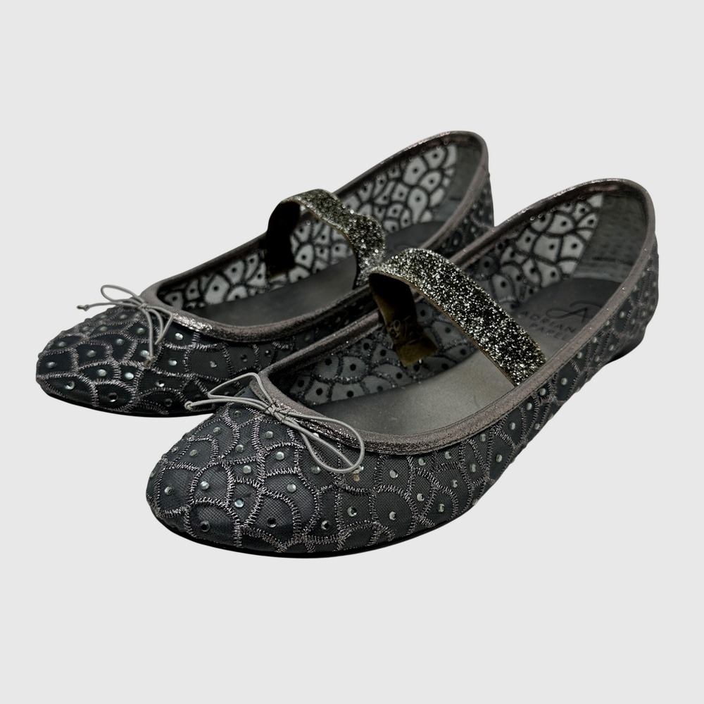 Adrianna Papell Womens Shoe 6.5 M Pewter Mesh Rhinestone Mary Jane Ballet Flats